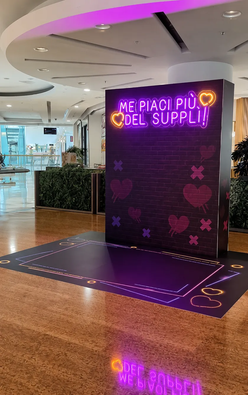 Parete scenografica con scritta neon per evento