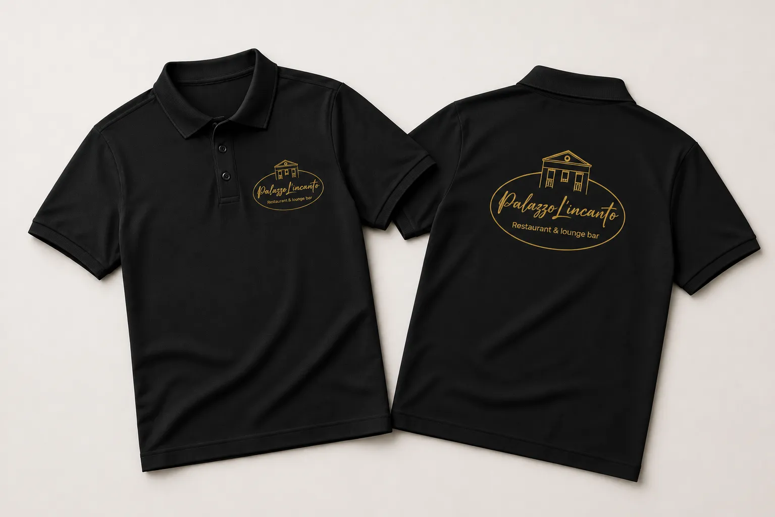 Polo nera ricamata con logo aziendale