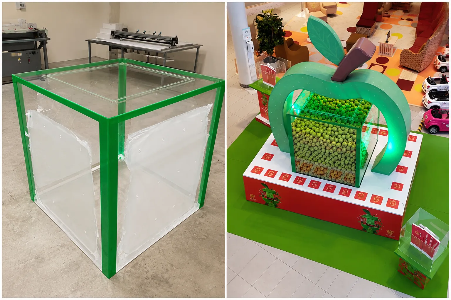 Teca in plexiglass con bordi verdi