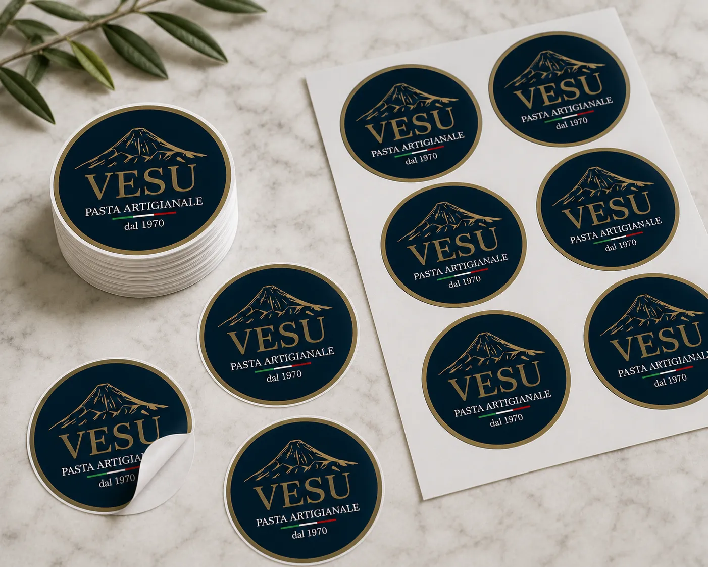 Adesivi rotondi personalizzati per pasta artigianale Vesù